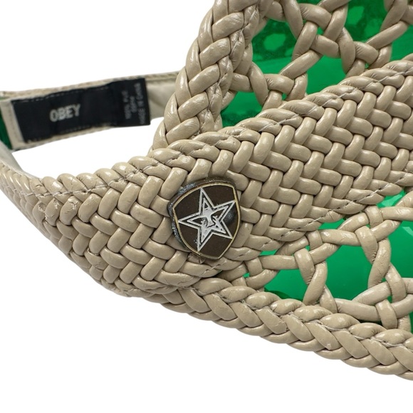 OBEY Green Woven Straw Visor Hat Streetwear Stretch One Size Unisex - Picture 4 of 7